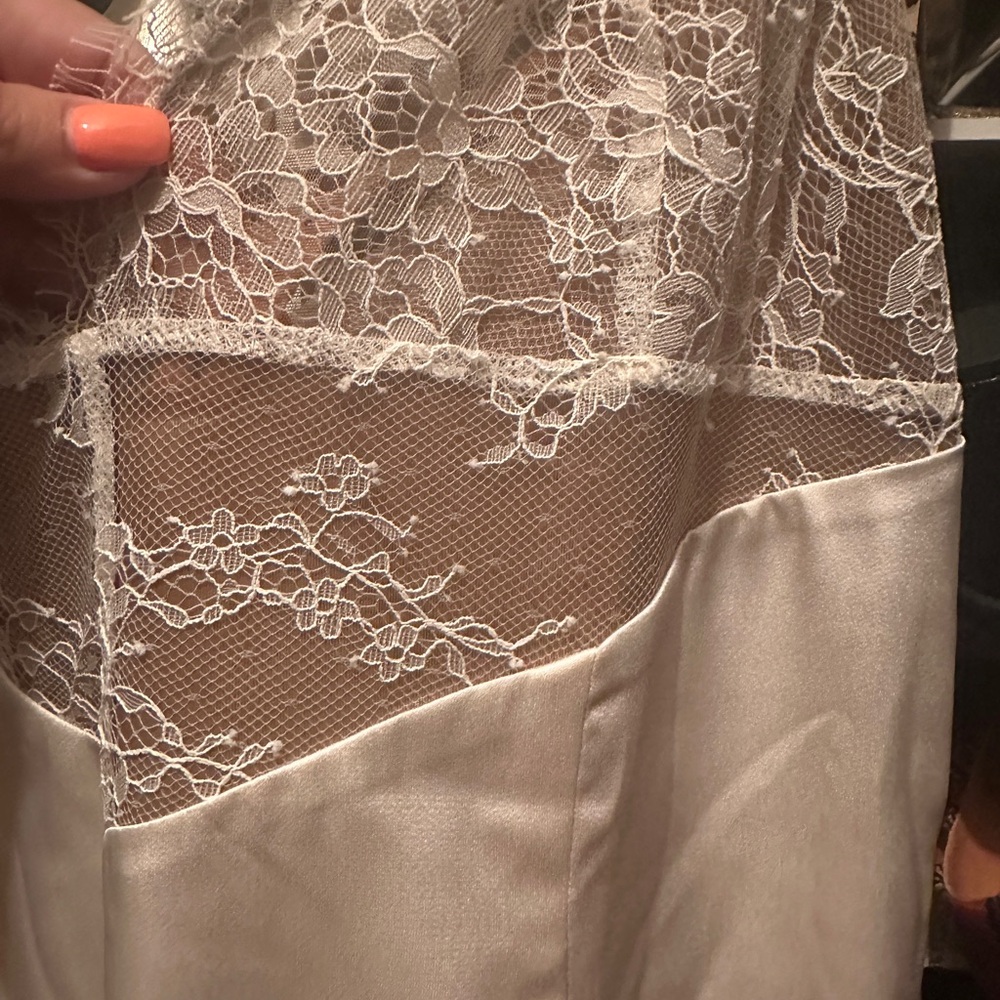 Oh Polly! Cadenza ivory satin midi dress with lace panel - Picture 12 of 15